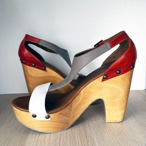 Cordani color-block platform high heel leather and wood clogs